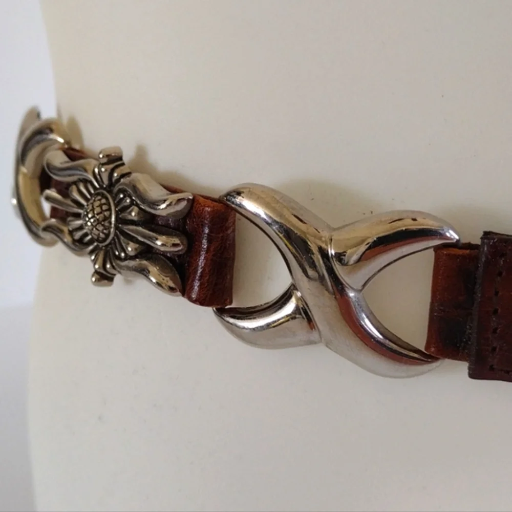 Captiva Tan Embossed Leather Decorative Heavy Silver Metal Accent Belt